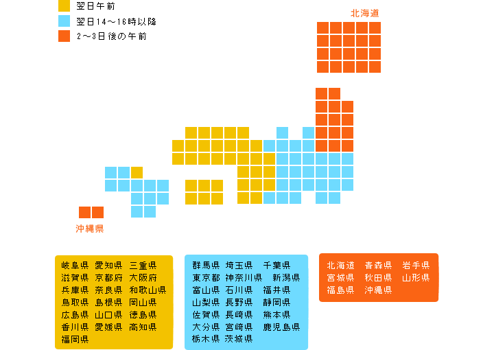 商品宅配時の地域別配送日程について カメラのキタムラネットショップ