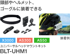 頭部やヘルメット、ゴーグルに装着できる（X3000,AS300,AS50対応）「ユニバーサルヘッドマウントキット BLT-UHM1」