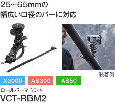 25～65mmの幅広い口径のバーに対応（X3000,AS300,AS50対応）「ロールバーマウント VCT-RBM2」