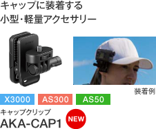 キャップに装着する小型・軽量アクセサリー（X3000,AS300,AS50対応）「キャップクリップ AKA-CAP1（NEW）」
